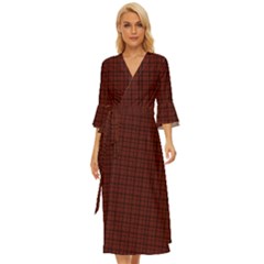 Dark Red Small Plaids Lines Midsummer Wrap Dress by ConteMonfrey