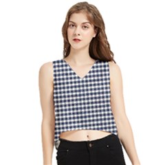 Small Blue And White Plaids V-neck Cropped Tank Top by ConteMonfrey