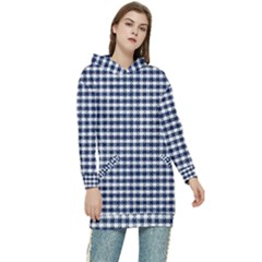 Small Blue And White Plaids Women s Long Oversized Pullover Hoodie by ConteMonfrey