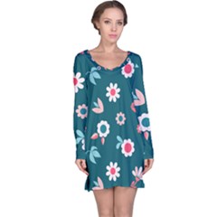 Cute Flowers Flower Seamless Model Spring Long Sleeve Nightdress by Wegoenart