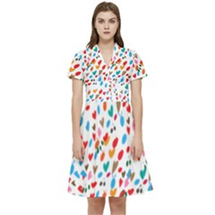 Hearts Heart Love Background Pattern Wallpaper Short Sleeve Waist Detail Dress by Wegoenart