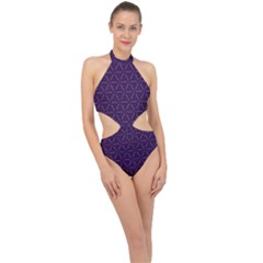 Background Pattern Texture Purple Halter Side Cut Swimsuit by Wegoenart