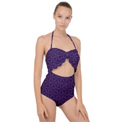 Background Pattern Texture Purple Scallop Top Cut Out Swimsuit by Wegoenart