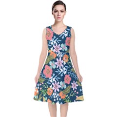 Flowers Flower Flora Nature Floral Background Painting V-neck Midi Sleeveless Dress  by Wegoenart