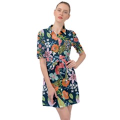 Flowers Flower Flora Nature Floral Background Painting Belted Shirt Dress by Wegoenart