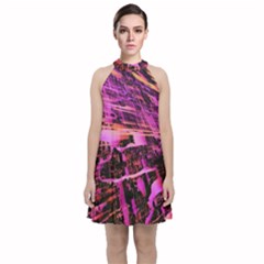 Mirror Fractal Velvet Halter Neckline Dress  by Sparkle