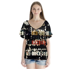 Art-design-color-banner-wallpaper V-Neck Flutter Sleeve Top