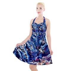 Cobalt Delta Halter Party Swing Dress  by kaleidomarblingart