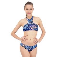 Cobalt Delta High Neck Bikini Set by kaleidomarblingart