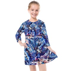 Cobalt Delta Kids  Quarter Sleeve Shirt Dress by kaleidomarblingart