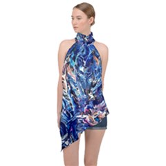 Cobalt Delta Halter Asymmetric Satin Top