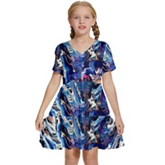 Cobalt Delta Kids  Short Sleeve Tiered Mini Dress by kaleidomarblingart