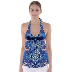 Cobalt Arabesque Babydoll Tankini Top by kaleidomarblingart