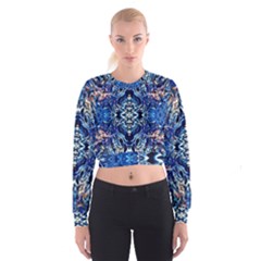 Cobalt Arabesque Cropped Sweatshirt by kaleidomarblingart