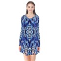 Cobalt arabesque Long Sleeve V-neck Flare Dress View1