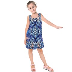 Cobalt Arabesque Kids  Sleeveless Dress by kaleidomarblingart