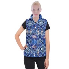 Cobalt Arabesque Women s Button Up Vest by kaleidomarblingart