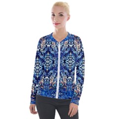 Cobalt Arabesque Velvet Zip Up Jacket by kaleidomarblingart