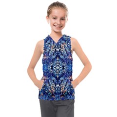 Cobalt Arabesque Kids  Sleeveless Hoodie by kaleidomarblingart