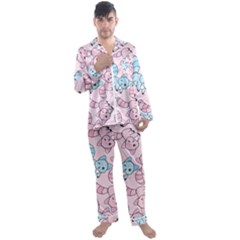 Children Pattern Design Men s Long Sleeve Satin Pajamas Set