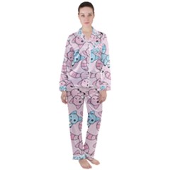 Children Pattern Design Satin Long Sleeve Pajamas Set