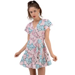 Children Pattern Design Flutter Sleeve Wrap Dress