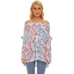 Children Pattern Design Off Shoulder Chiffon Pocket Shirt