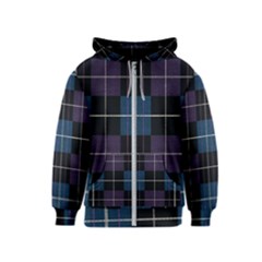 Blue Black Modern Plaids Kids  Zipper Hoodie by ConteMonfrey