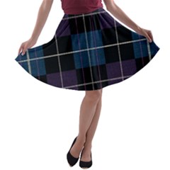 Blue Black Modern Plaids A-line Skater Skirt by ConteMonfrey