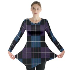 Blue Black Modern Plaids Long Sleeve Tunic  by ConteMonfrey