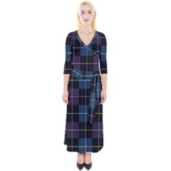 Blue Black Modern Plaids Quarter Sleeve Wrap Maxi Dress by ConteMonfrey