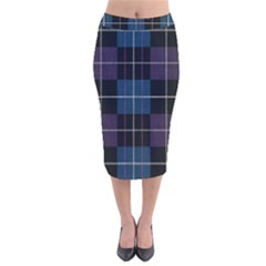 Blue Black Modern Plaids Velvet Midi Pencil Skirt by ConteMonfrey