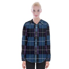 Blue Black Modern Plaids Womens Long Sleeve Shirt