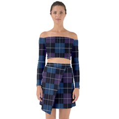 Blue Black Modern Plaids Off Shoulder Top With Skirt Set by ConteMonfrey