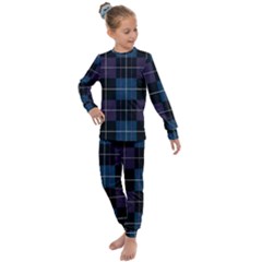 Blue Black Modern Plaids Kids  Long Sleeve Set  by ConteMonfrey