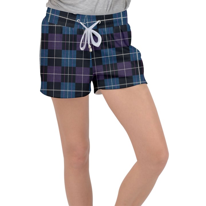 Blue black modern plaids Velour Lounge Shorts