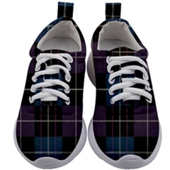 Blue Black Modern Plaids Kids Athletic Shoes by ConteMonfrey