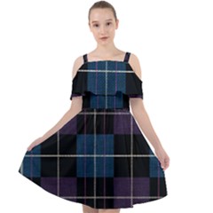 Blue Black Modern Plaids Cut Out Shoulders Chiffon Dress by ConteMonfrey