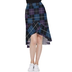 Blue Black Modern Plaids Frill Hi Low Chiffon Skirt by ConteMonfrey