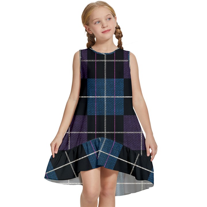 Blue black modern plaids Kids  Frill Swing Dress