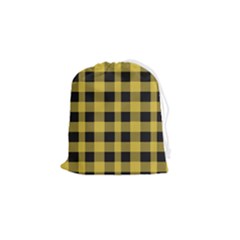 Black And Yellow Small Plaids Drawstring Pouch (small) by ConteMonfrey