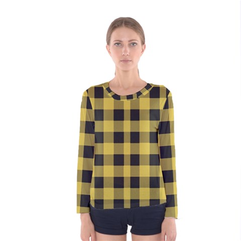 Black And Yellow Small Plaids Women s Long Sleeve Tee by ConteMonfrey