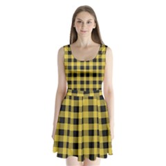 Black And Yellow Small Plaids Split Back Mini Dress  by ConteMonfrey