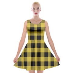 Black And Yellow Small Plaids Velvet Skater Dress by ConteMonfrey