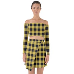 Black And Yellow Small Plaids Off Shoulder Top With Skirt Set by ConteMonfrey