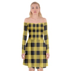 Black And Yellow Small Plaids Off Shoulder Skater Dress by ConteMonfrey