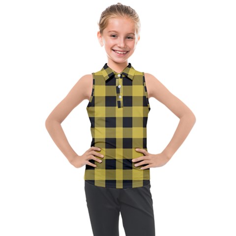 Black And Yellow Small Plaids Kids  Sleeveless Polo Tee by ConteMonfrey