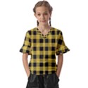 Black and yellow small plaids Kids  V-Neck Horn Sleeve Blouse View1