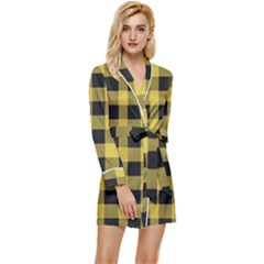 Black And Yellow Small Plaids Long Sleeve Satin Robe by ConteMonfrey