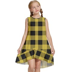 Black And Yellow Small Plaids Kids  Frill Swing Dress by ConteMonfrey